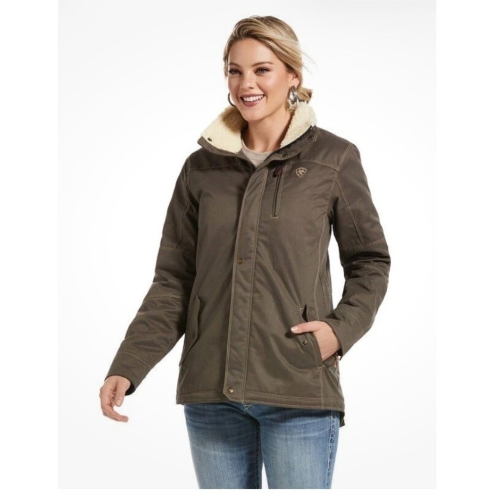 Ariat Jacket Women XL Brown Real Grizzly Insulated Sherpa Collar Outdoor Western